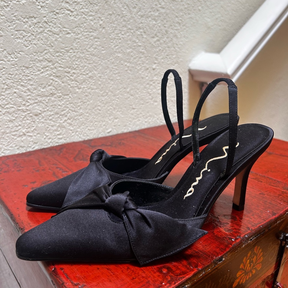 Nina Black Satin Slingback Heels